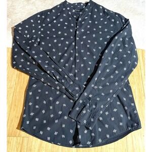 01.Algo Mens Size Small Blue Geometric Print Long Sleeve Button Down Slim Casual